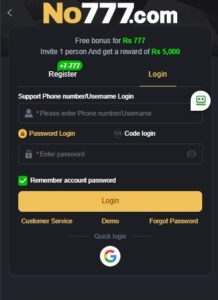 How to Register on No777 Game